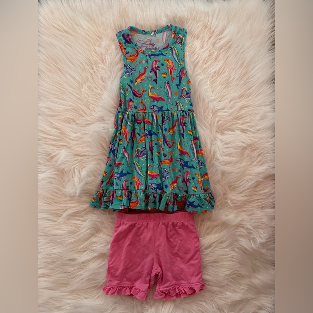 VGUC Posh Peanut Lisa Frank Dancing Dolphins Tank Short Set 2T
